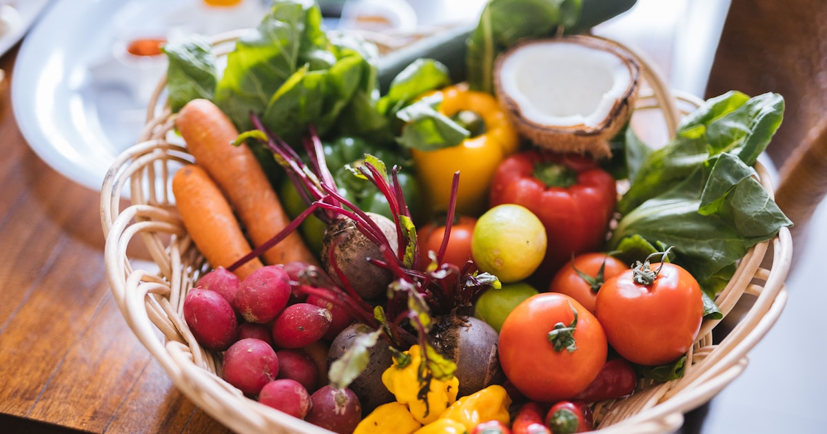 basket of fresh vegetables.