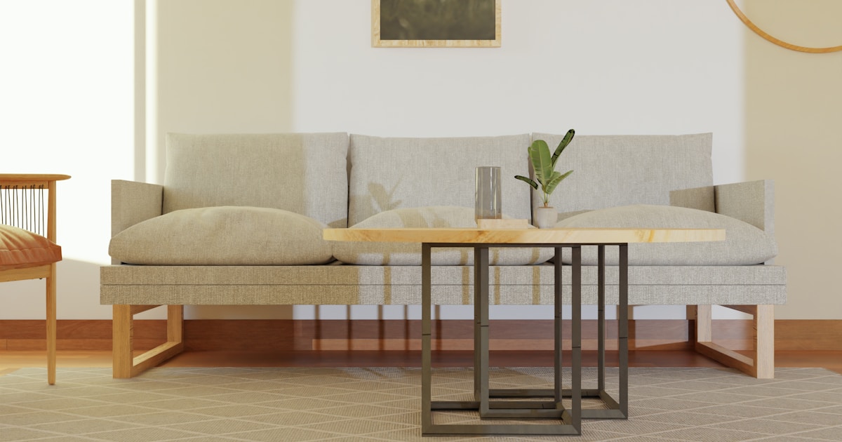 black wooden table near white couch