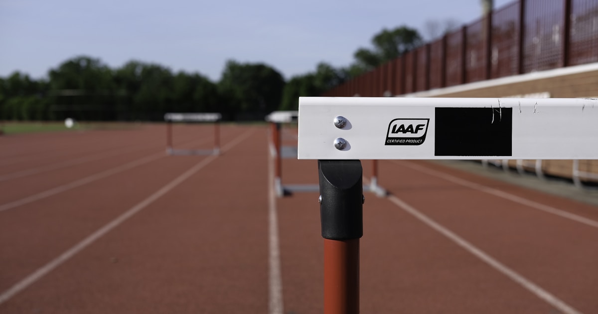 white and blue sawhorse on field